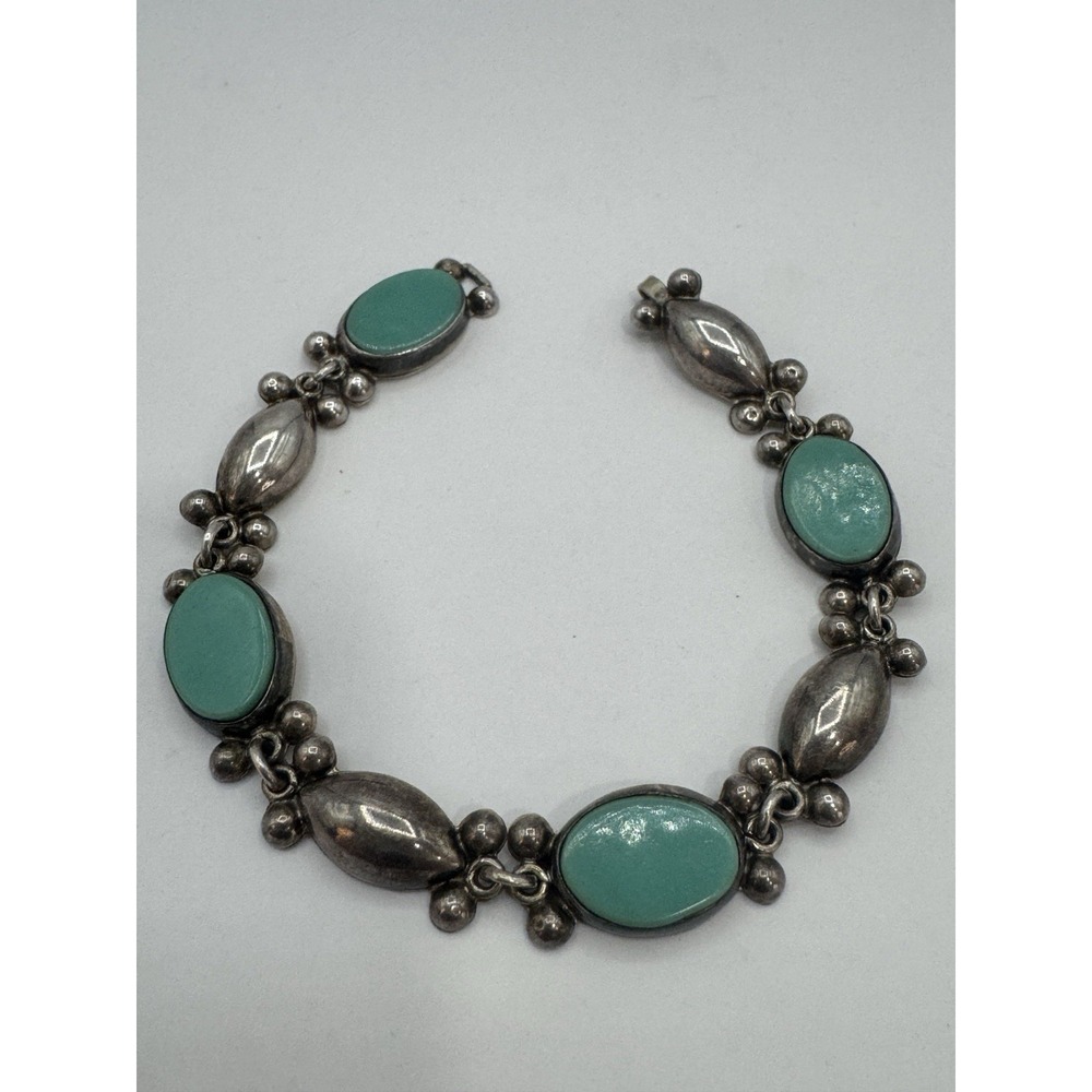 Parra Mexico 925 Sterling Silver Green Stone Bracelet Vintage Link